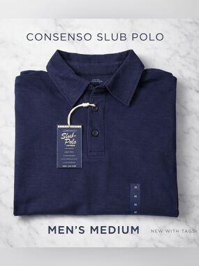 Consenso Slub Polo Shirt Navy Blue Mens Medium Cotton New w/Tags Casual Wear